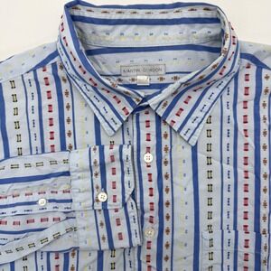 Martin Gordon Button Down Mens XXL Light Blue Embroidered Stripe Cotton *READ*